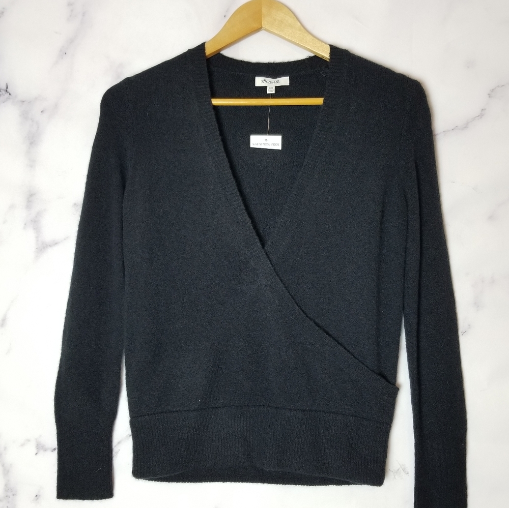 MADEWELL Black Wrap Surplice Sweater, Size